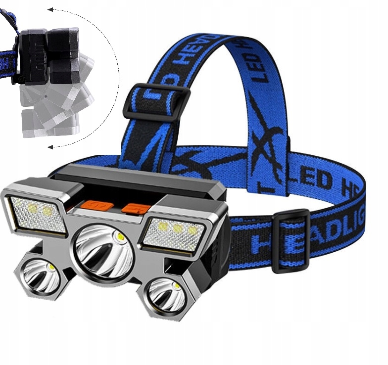Latarka Czołowa Czołówka 5 x Led Mocna Xpe Usb Aku