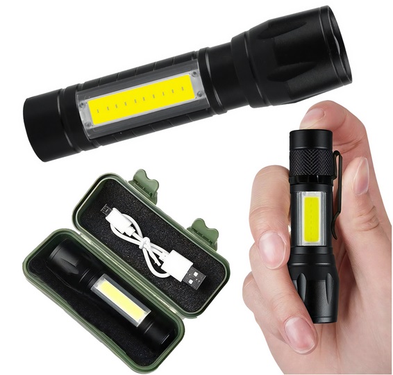 Latarka Taktyczna Led Zoom Klips Boczny Usb Aku