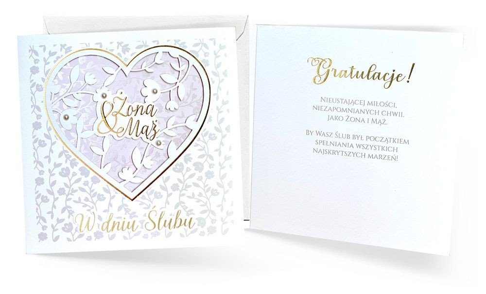 Kartka na ślub pięknie zdobiona, ażurowa KPE208