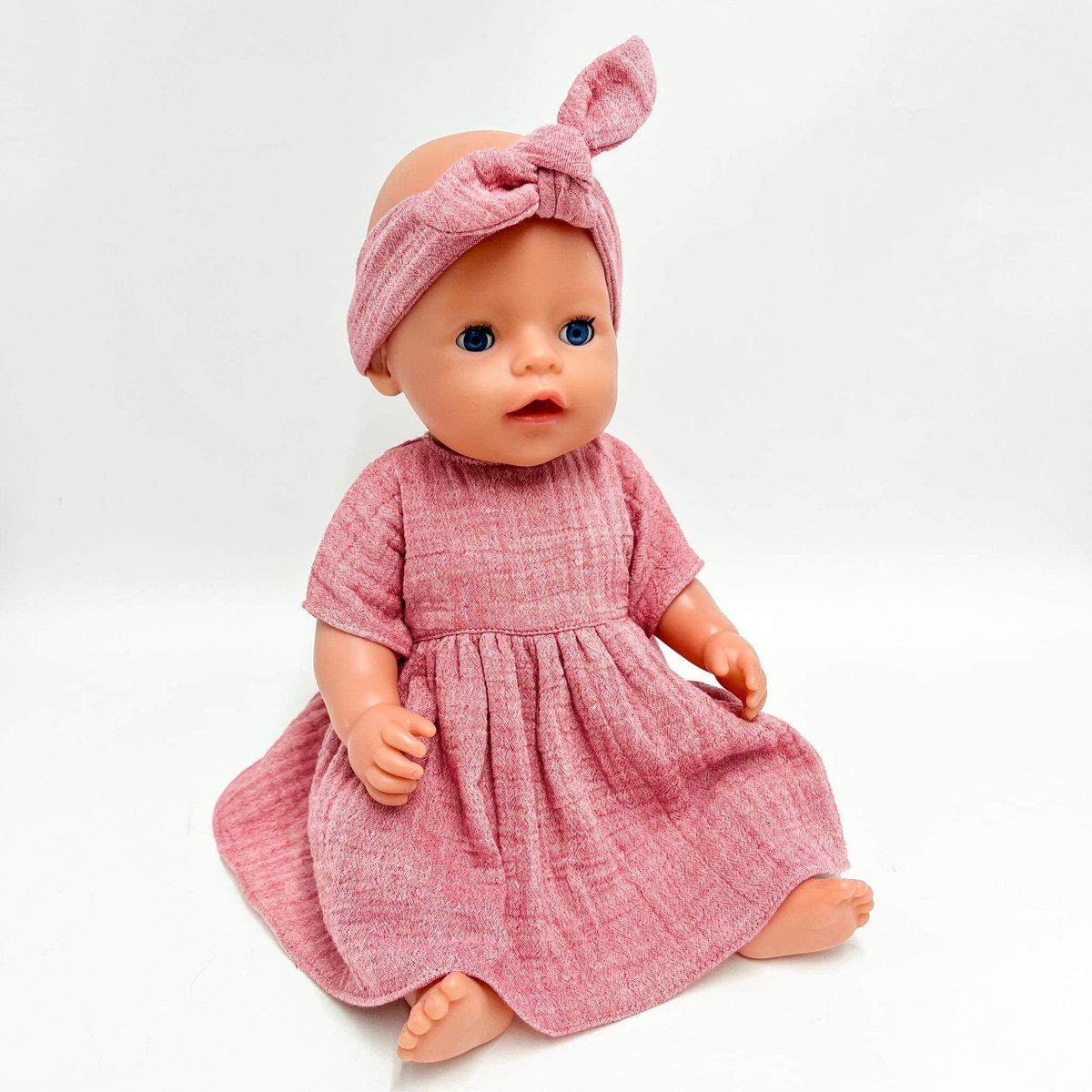 Sukienka muślinowa dla lalki Baby Born 43cm, różowy melanż