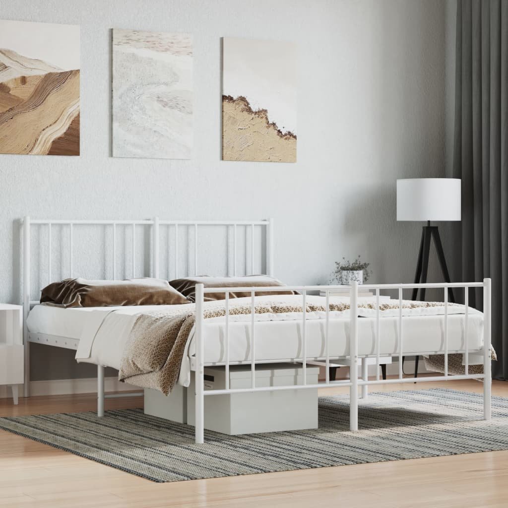 Metalowa rama łóżka z wezgłowiem i zanóżkiem, biała, 135x190 cm Lumarko!