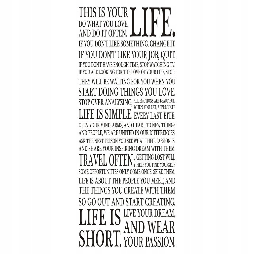 Napis na ścianę naklejka - This is your life.. 22, 200x100 cm