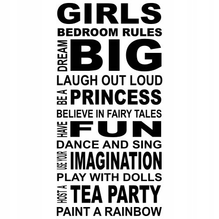 Napis na ścianę naklejka - Girls Bedroom Rules 212, 240x120 cm