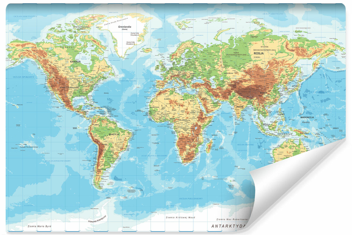 Fototapeta MAPA ŚWIATA Po Polsku na Ścianę 360cm x 240cm