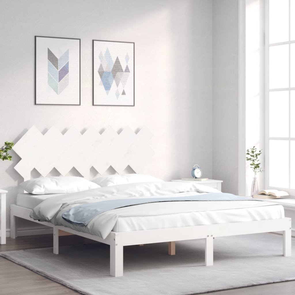 Rama łóżka z wezgłowiem, biała, 140x200 cm, lite drewno Lumarko!