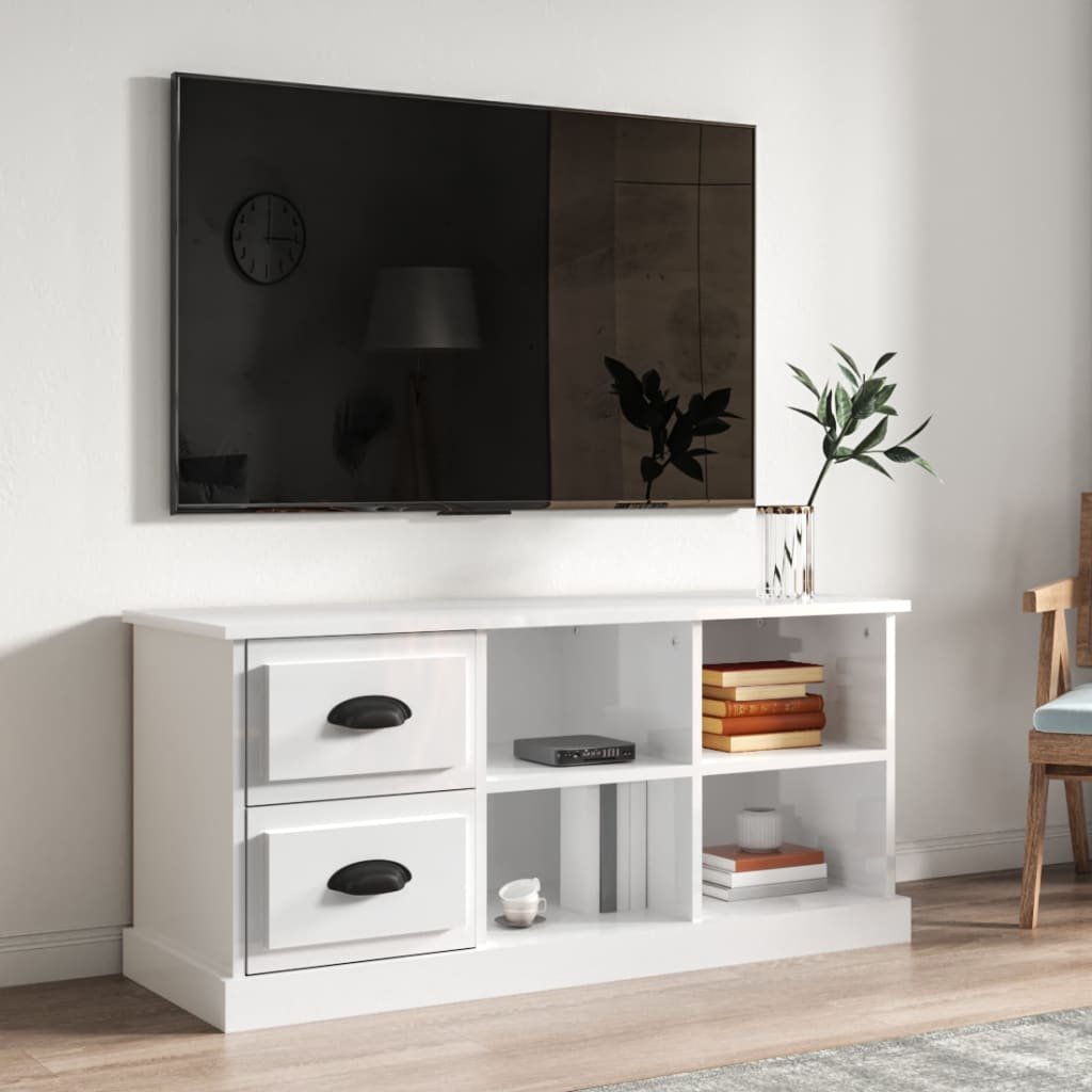 vidaXL Szafka pod TV, wysoki połysk, biała, 102x35,5x47,5 cm