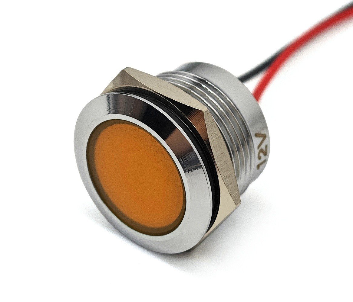 Lampka kontrolna deski rozdzielczej LED kolory 22mm Pomarańczowa 12V