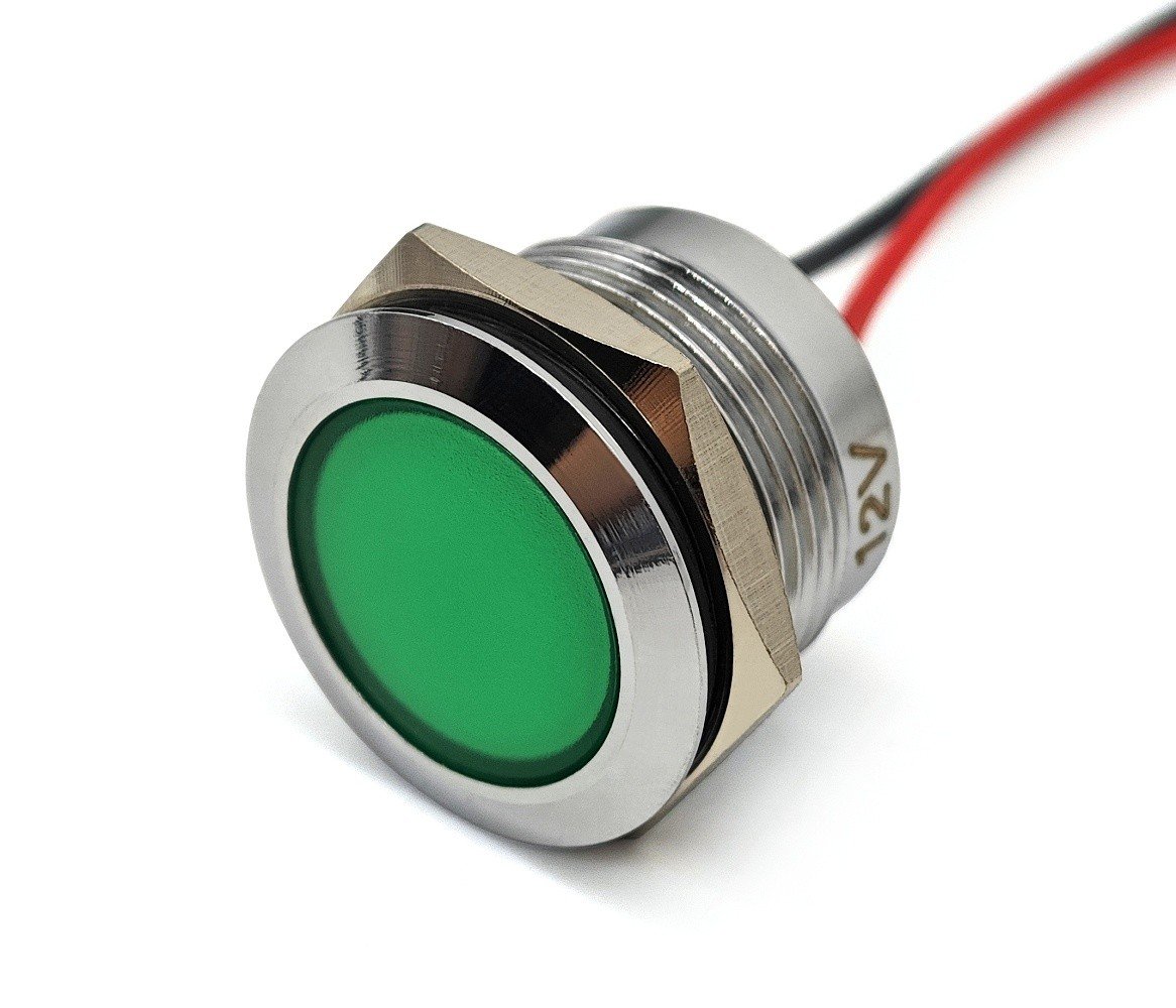 Lampka kontrolna deski rozdzielczej LED kolory 22mm Zielona 12V
