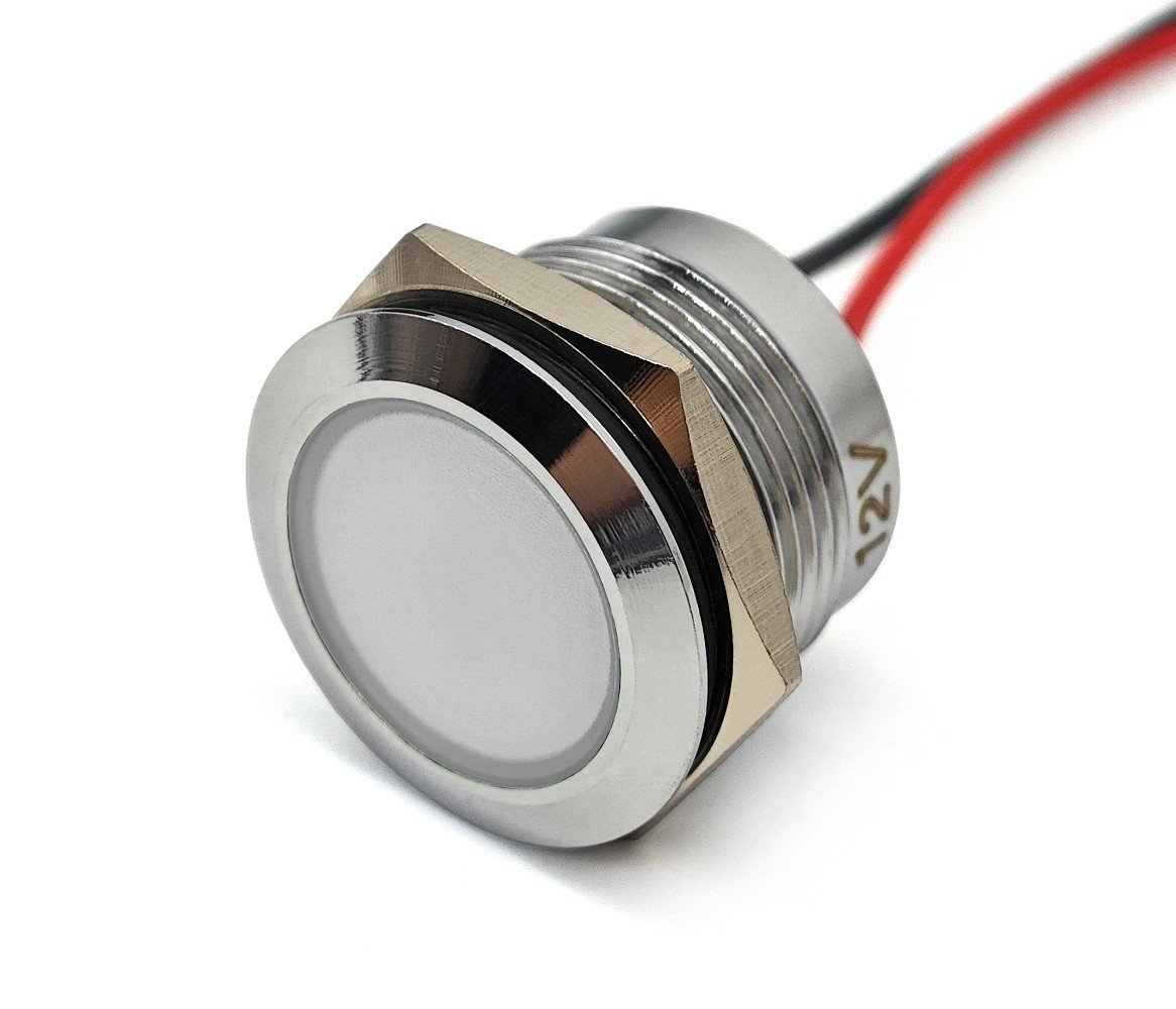 Lampka kontrolna deski rozdzielczej LED kolory 22mm Biała 12V