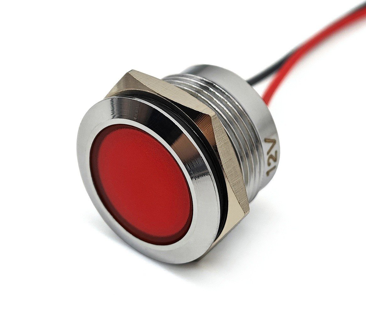 Lampka kontrolna deski rozdzielczej LED kolory 22mm Czerwona 12V