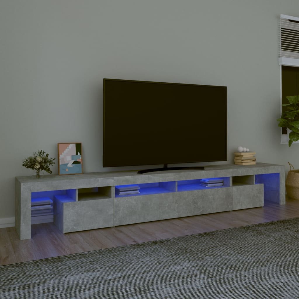 vidaXL Szafka pod TV z oświetleniem LED, szarość betonu, 260x36,5x40cm
