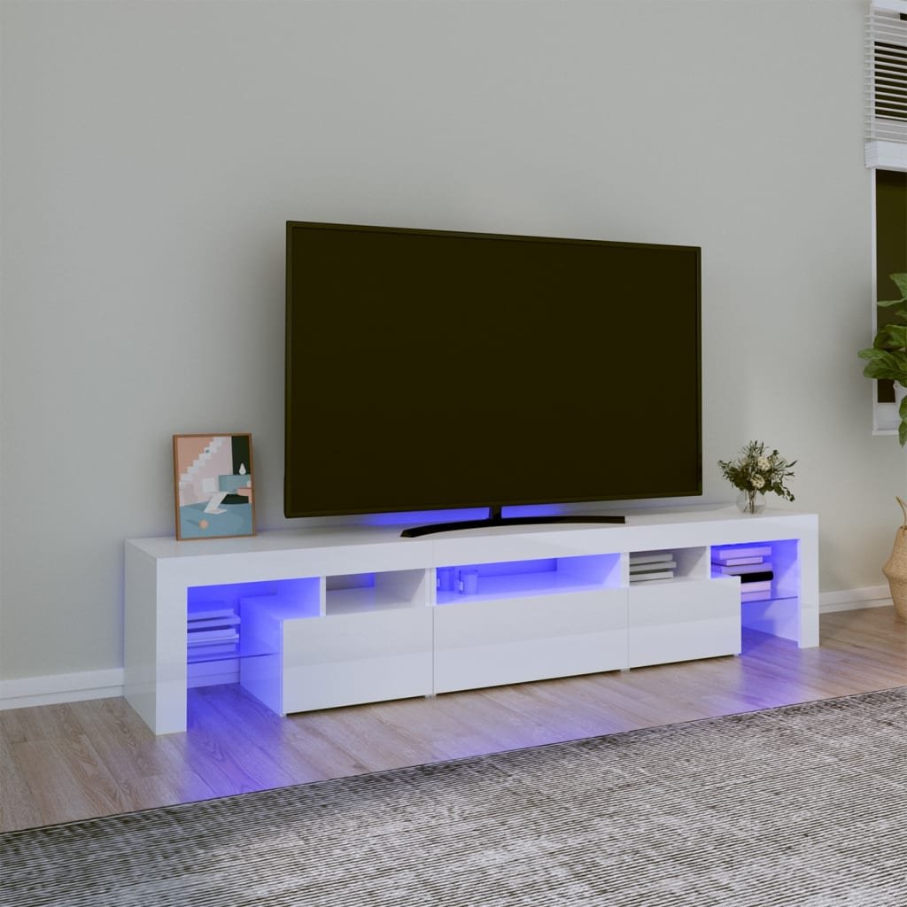 Lumarko Szafka pod TV z oświetleniem LED, biała 200x36,5x40 cm cm