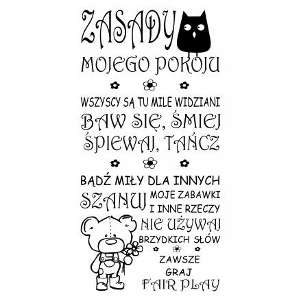 Napis na ścianę naklejka Zasady mojego pokoju 187, 200x100 cm