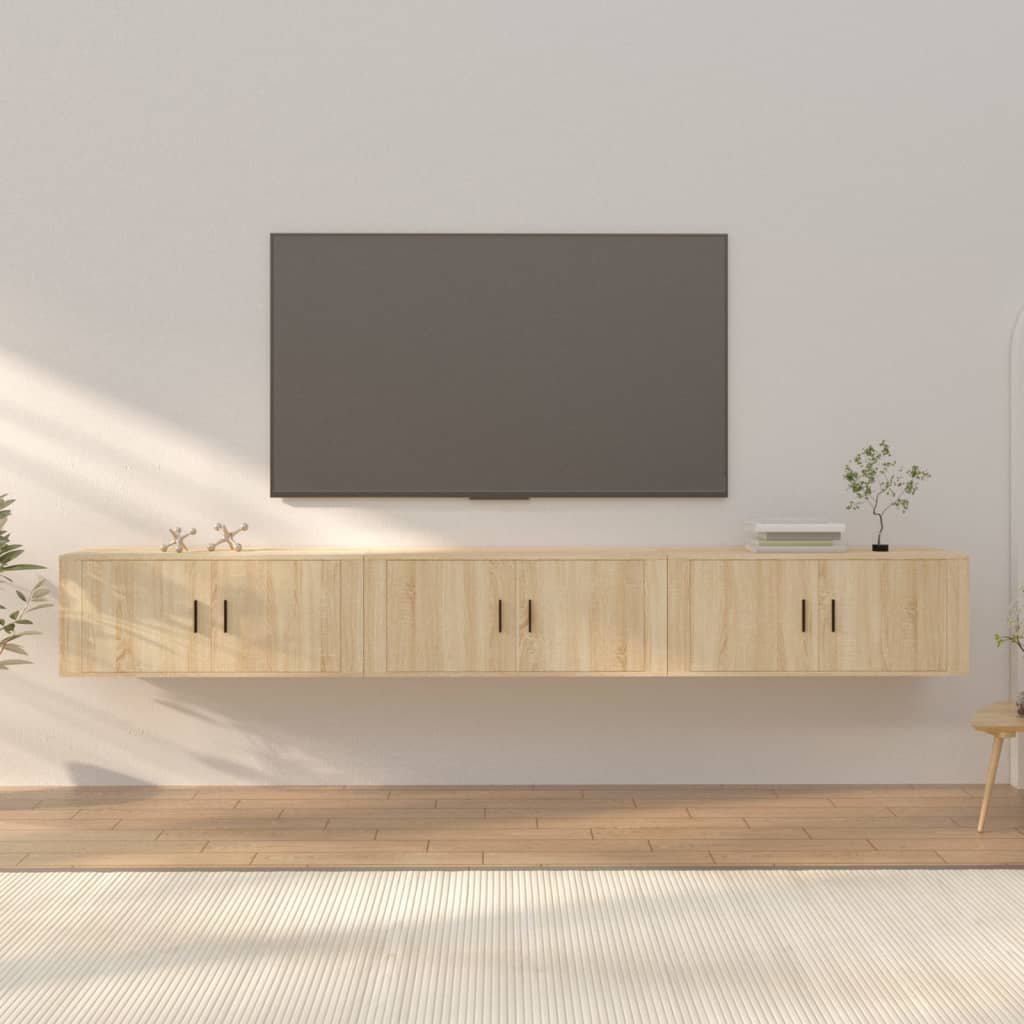 vidaXL Wiszące szafki telewizyjne, 3 szt., dąb sonoma, 100x34,5x40 cm