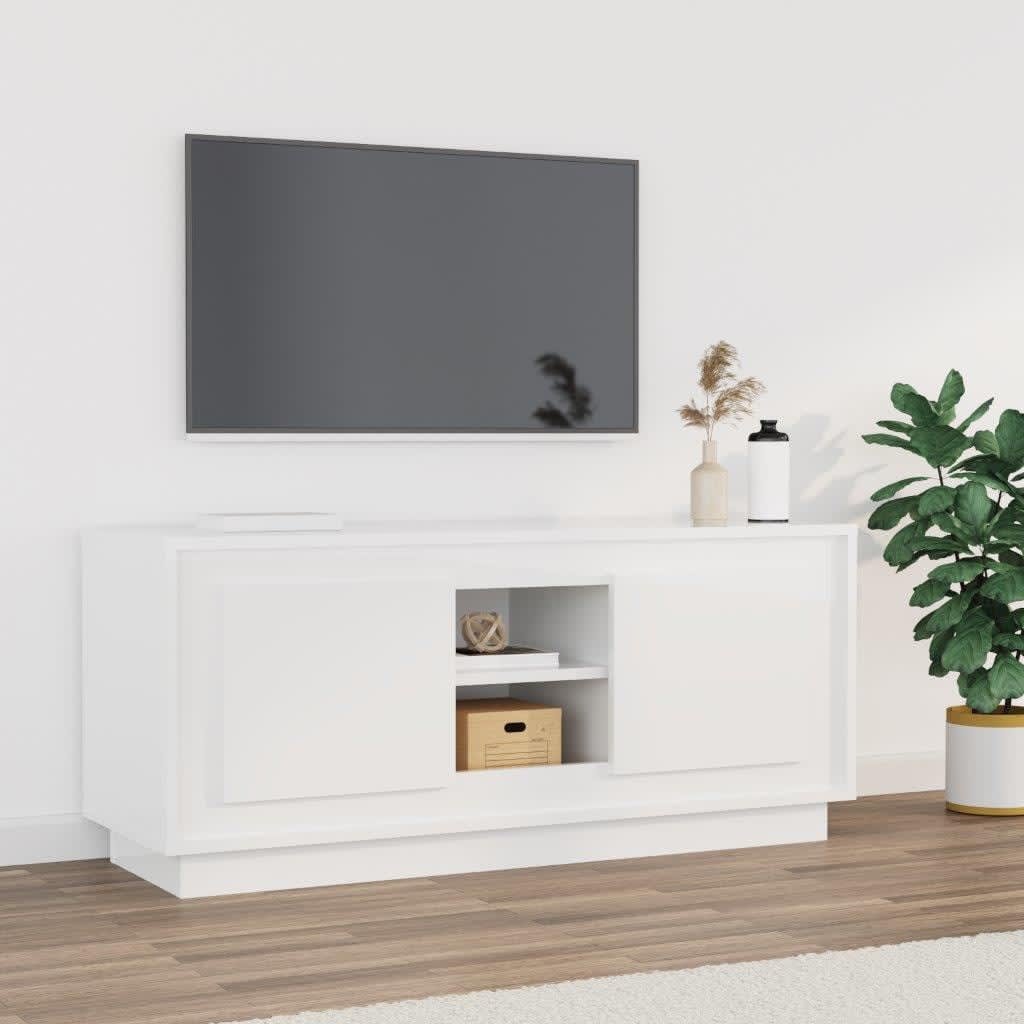vidaXL Szafka pod TV, wysoki połysk, biała, 102x35x45 cm