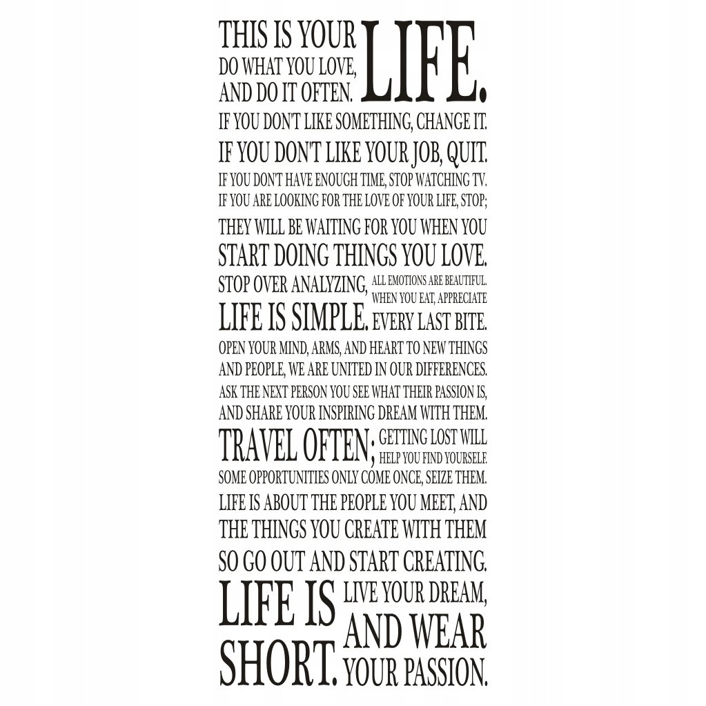 Napis na ścianę naklejka - This is your life... 22, 240x120 cm