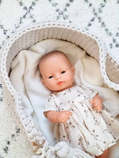 Ubranka Dla Lalki Miniland 32Cm Sukienka Z Muślinu, Gałązki Na Wanilii