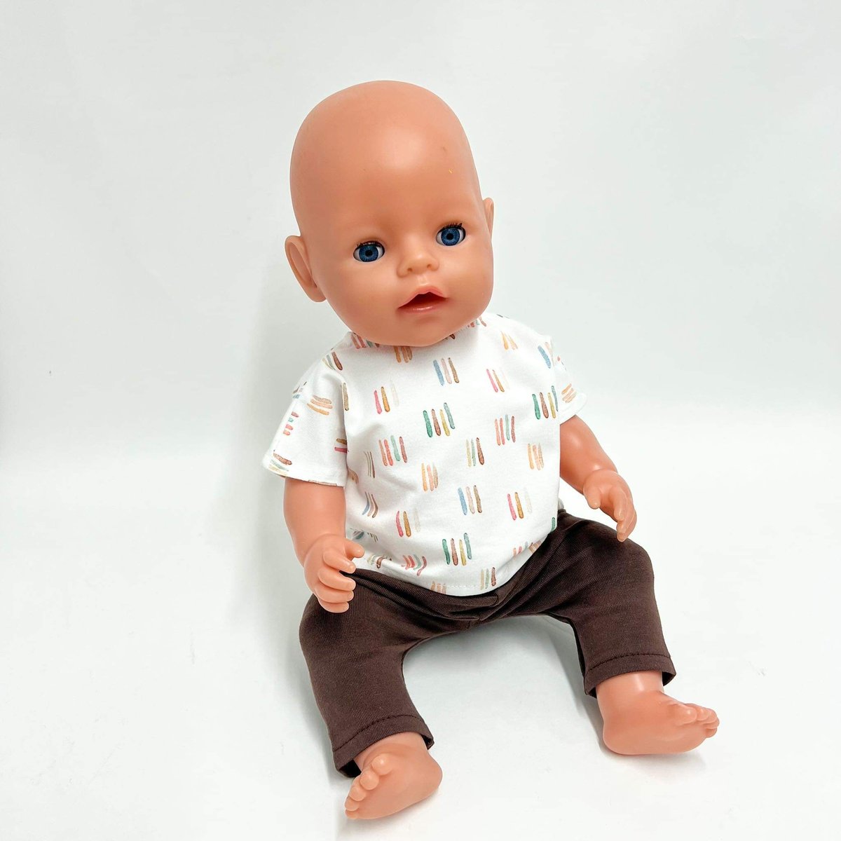 Ubranka Dla Lalki Baby Born 43Cm, Koszulka W Paseczki I Brązowe Legginsy