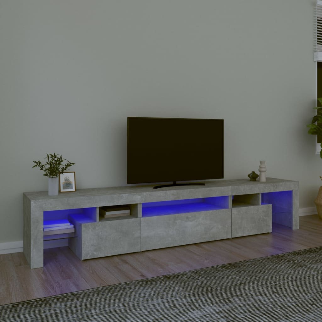 vidaXL Szafka pod TV z oświetleniem LED, szarość betonu 215x36,5x40 cm