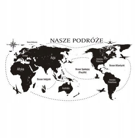 Naklejka na ścianę Mapa śwata 5 - Nasze podróże, 120x60 cm