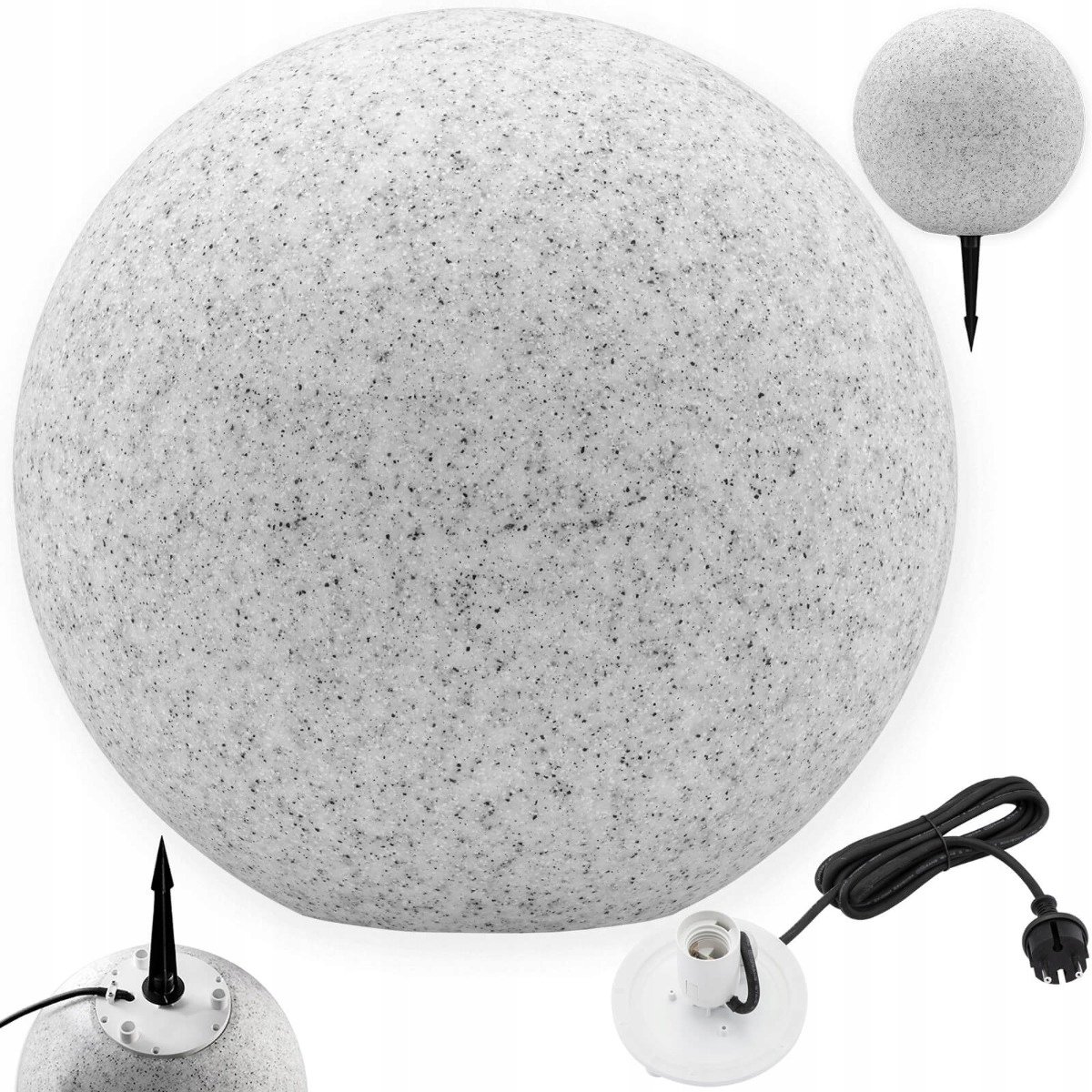 Lampa Zewnętrzna Ogrodowa Wbijana 230V E27 KULA 35cm Kamienna