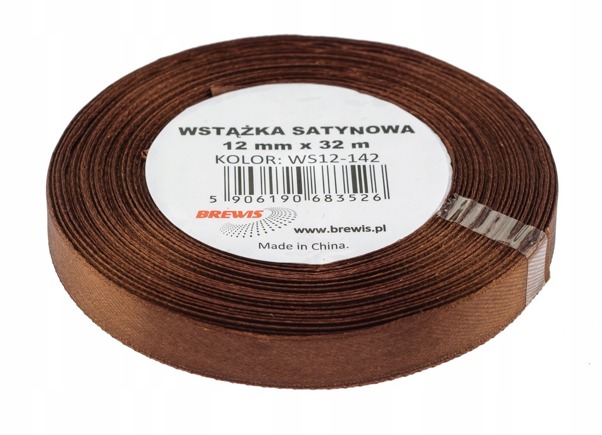 Brewis Wstążka dekoracyjna satynowa 12mmx32m brązowa 142