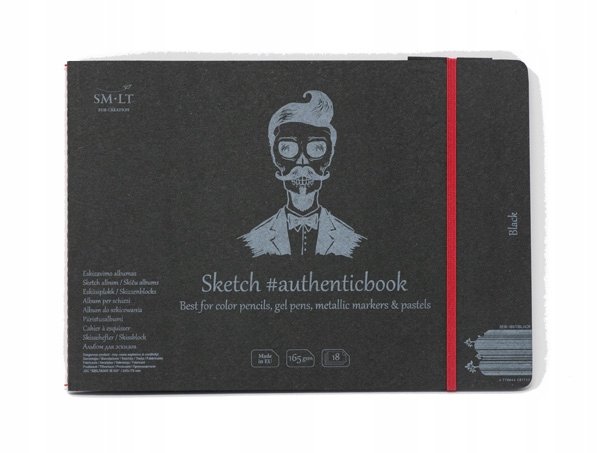 SMLT smlt 5EB-18st/Black Authentic Line 245 X 176 MM szyta szkicownik authenticbook, 165 GSM lekko strukturalny Czarny, 18 arkuszy papieru 5EB-18ST/BLACK