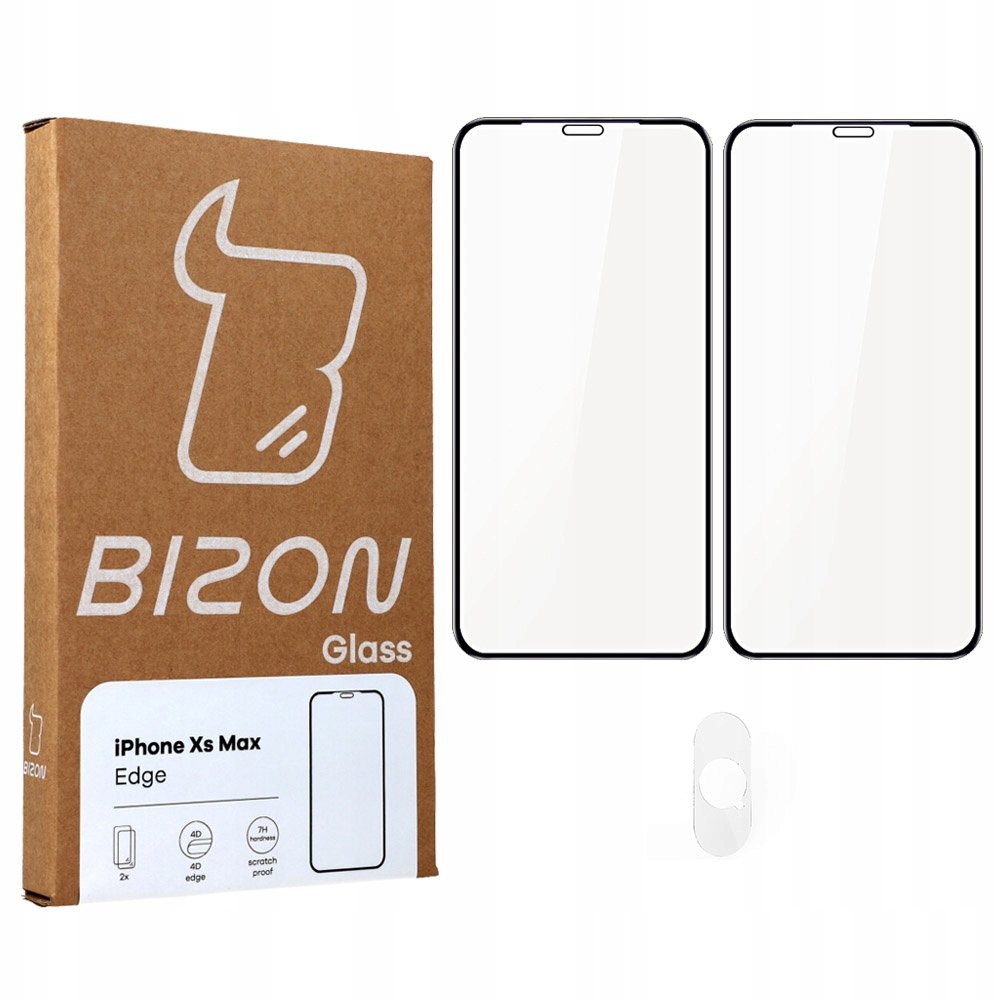 Bizon Szkło hartowane Bizon Glass Edge CF - 2 sztuki + ochrona na obiektyw, iPhone Xs Max, czarne 5903896180120