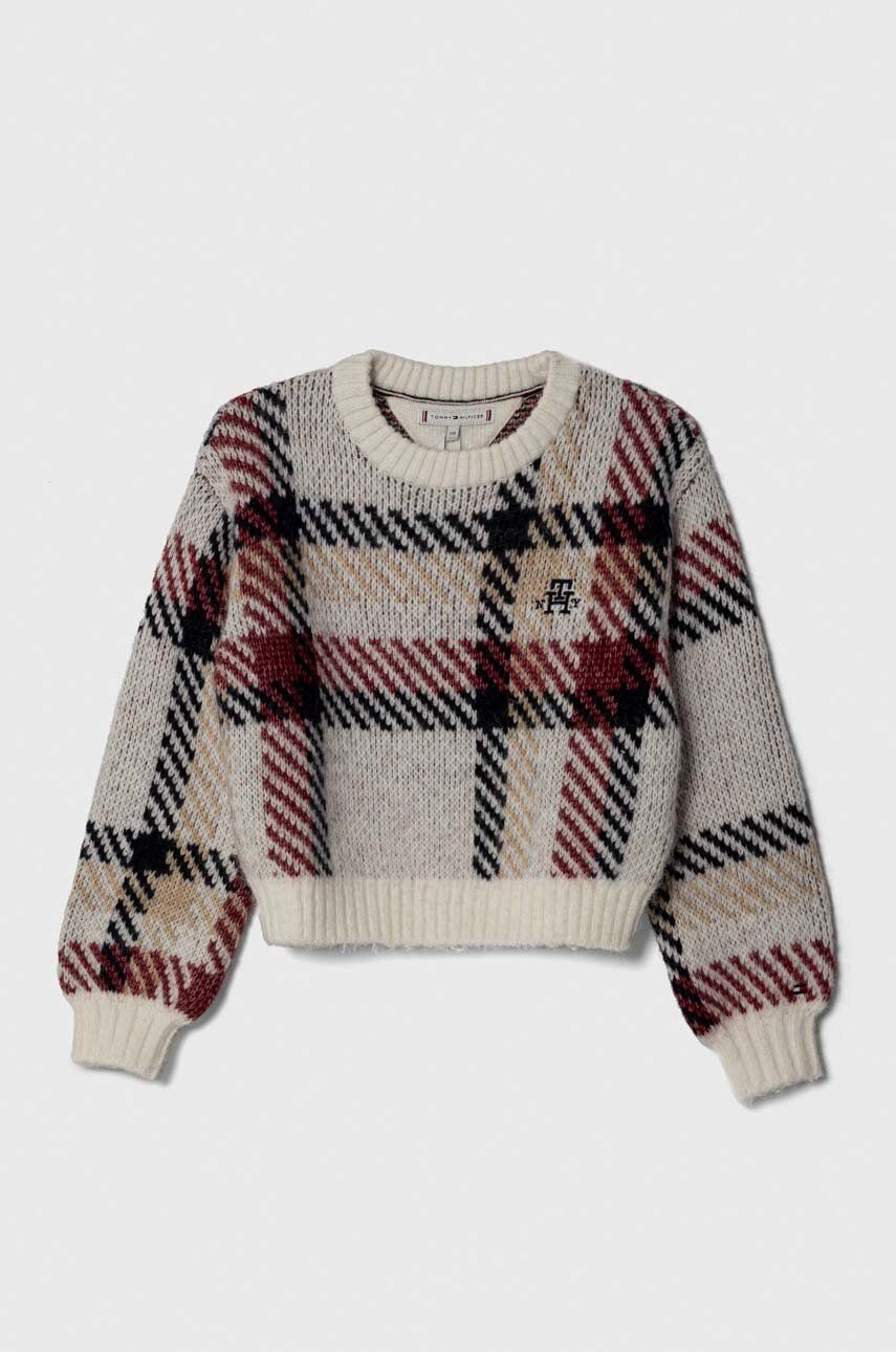 Tommy Hilfiger sweter z domieszką wełny dziecięcy kolor biały ciepły