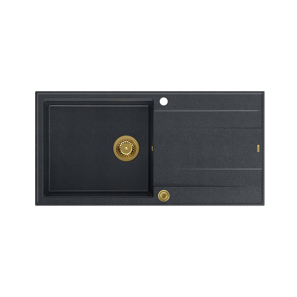QUADRON Zlewozmywak EVAN 146 XL czarny, elementy złote, k.pneum. HCQE10050U8_PVDG1_P2O0