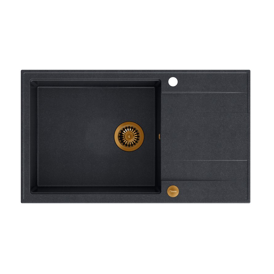 QUADRON Zlew EVAN 136 XL black diamond + syfon MIEDŹ