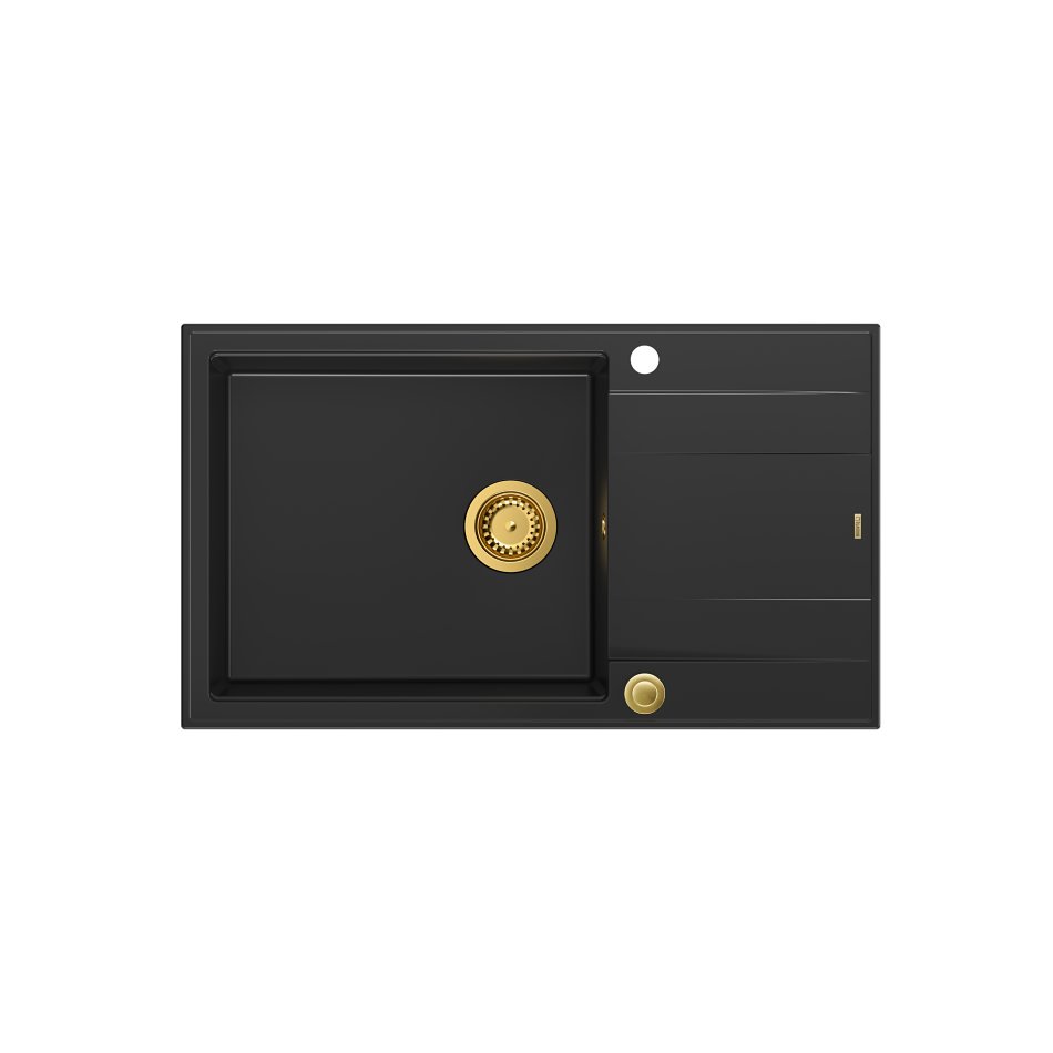 Quadron HCQE58650U7_PVDG1_P2O Evan 136 XL pure carbon - czarny mat/złoty - granitowy - wpuszczany w blat - ociekacz