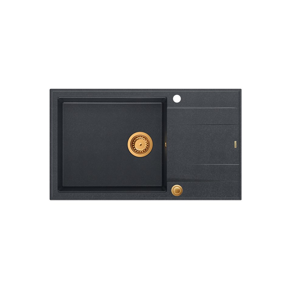 QUADRON Zlewozmywak EVAN 136 XL czarny, elementy miedziane, k.pneum. HCQE58650U8_PVDC1_P2O