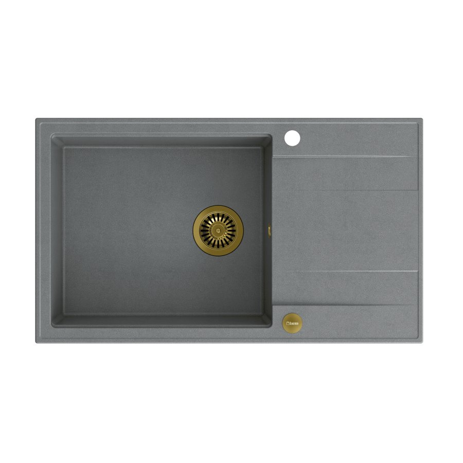 QUADRON Zlew EVAN 136 XL silver stone + syfon ZŁOTY