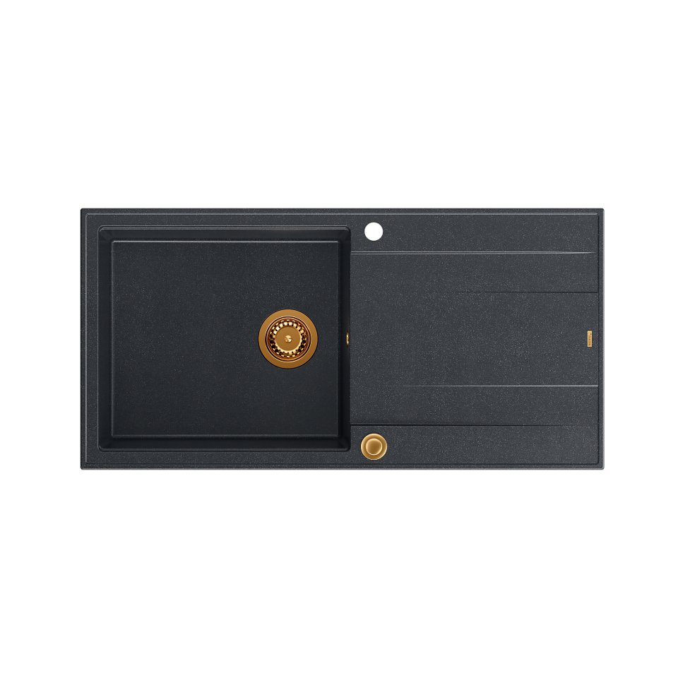 QUADRON Zlewozmywak EVAN 146 XL czarny, elementy miedziane, k.pneum. HCQE10050U8_PVDC1_P2O