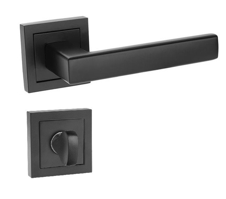 Czarna Klamka do Drzwi Komplet z Rozetami KANT