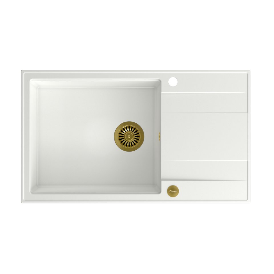 QUADRON Zlew EVAN 136 XL snow white + syfon ZŁOTY