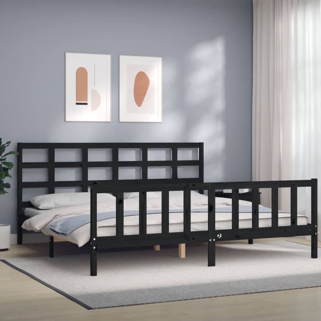 Фото - Ліжко VidaXL Rama łóżka z wezgłowiem, czarna, 200x200 cm, lite drewno Lumarko! 