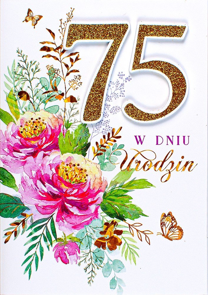 Kartka na 75-te urodziny zdobiona brokatem M899