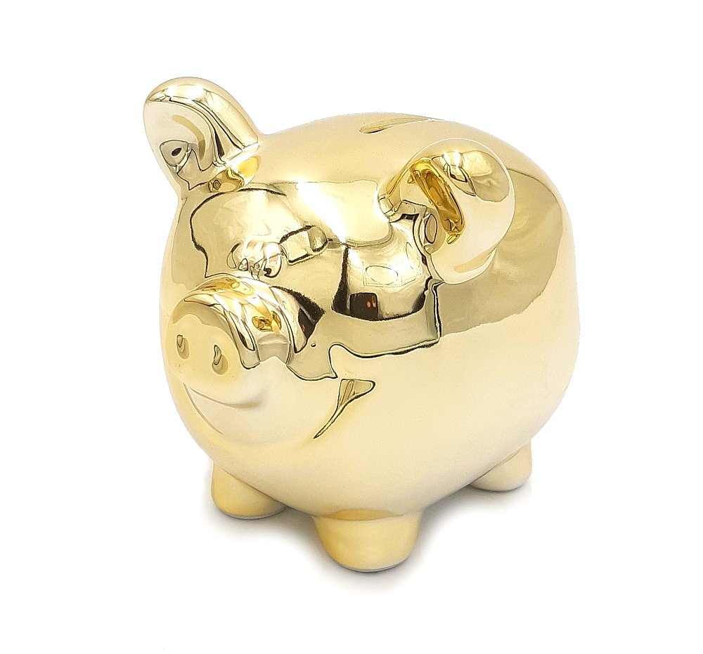Świnka skarbonka złota figurka lustrzana glamour ceramiczna 12 cm