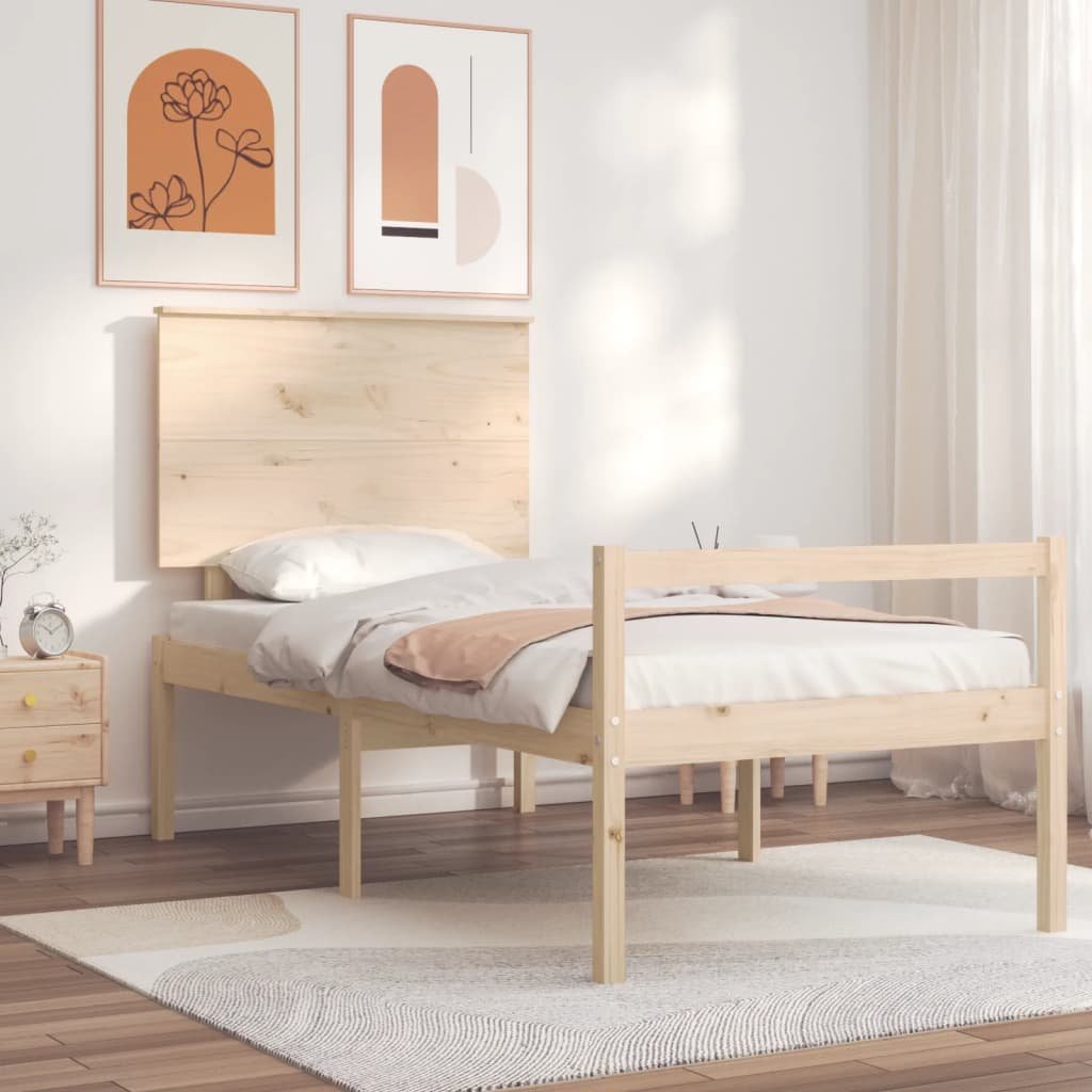 Rama łóżka z wezgłowiem, 100x200 cm, lite drewno Lumarko