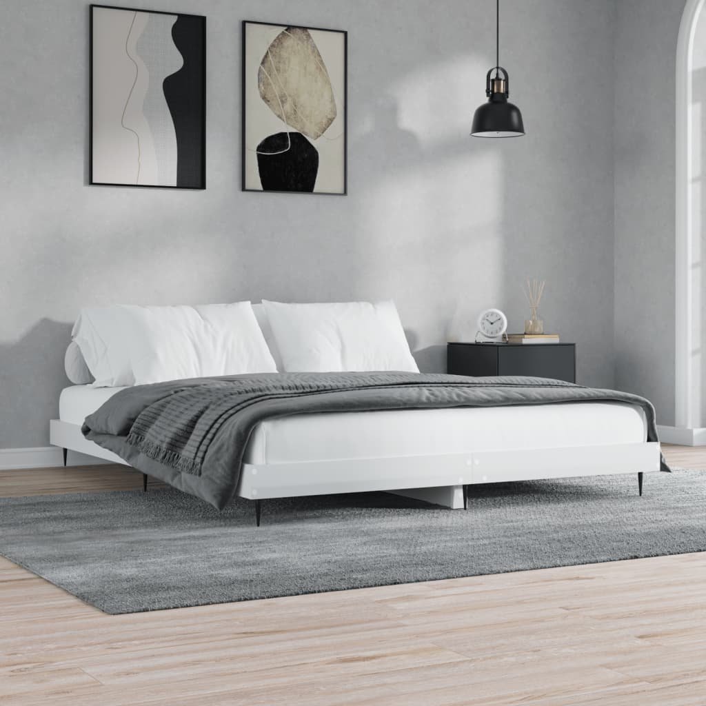 Rama łóżka, biała, połysk, 200x200 cm, materiał drewnopochodny Lumarko!
