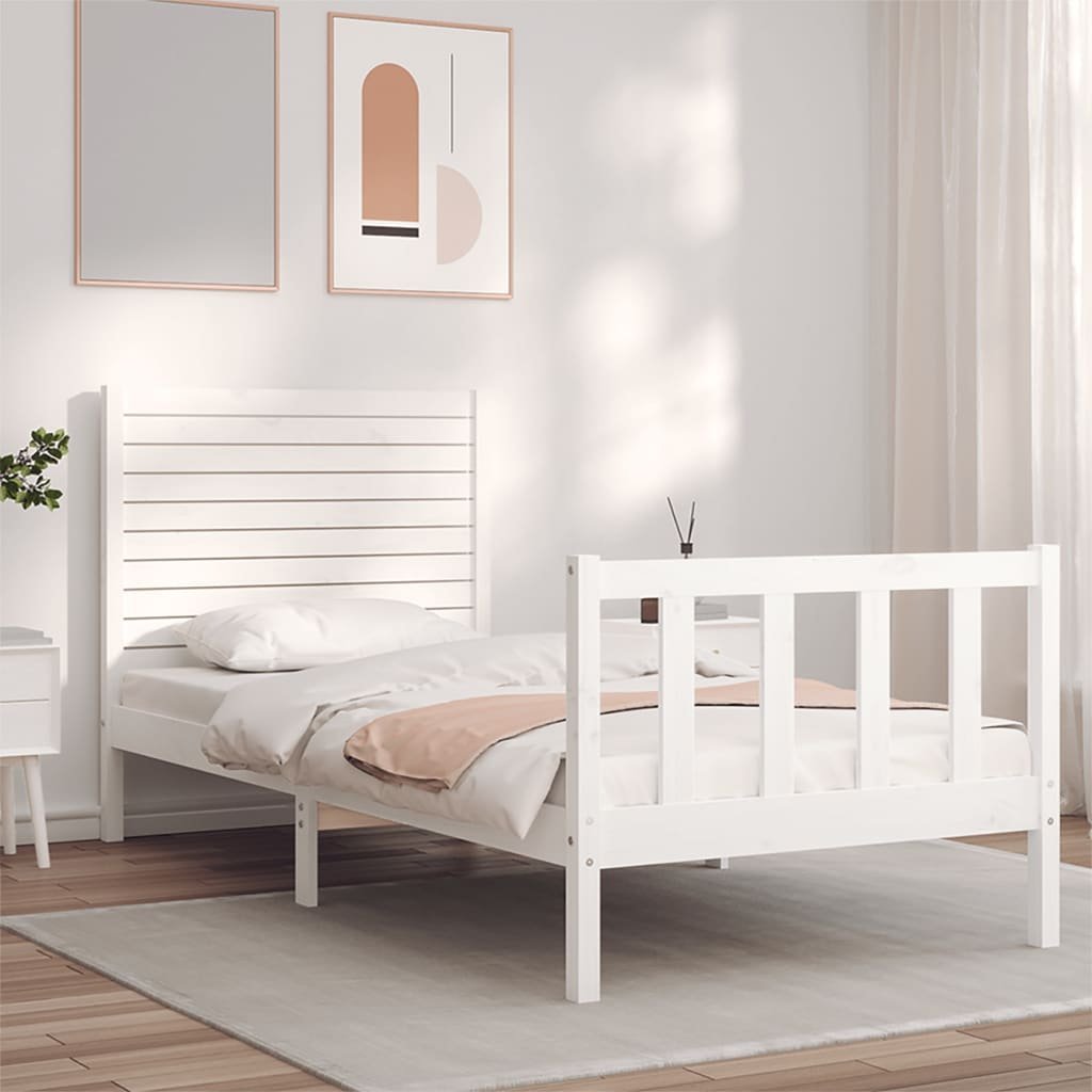 Rama łóżka z wezgłowiem, biała, 3FT, pojedyncza, lite drewno Lumarko!