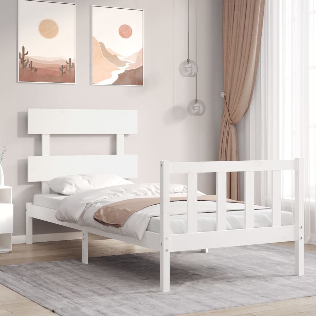 Rama łóżka z wezgłowiem, biała, 3FT, pojedyncza, lite drewno Lumarko!