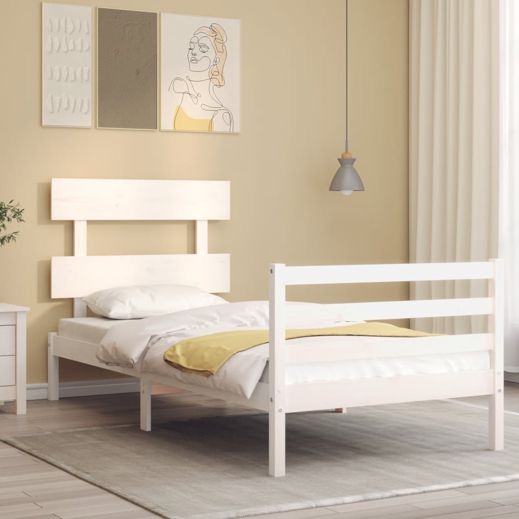 Rama łóżka z wezgłowiem, biała, 3FT, pojedyncza, lite drewno Lumarko!