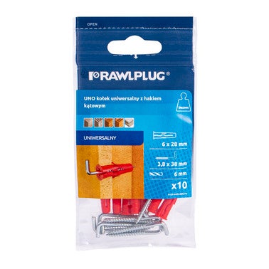 Kołek uniwersalny UNO 6x28 mm z hakiem kątowym (10 szt.)