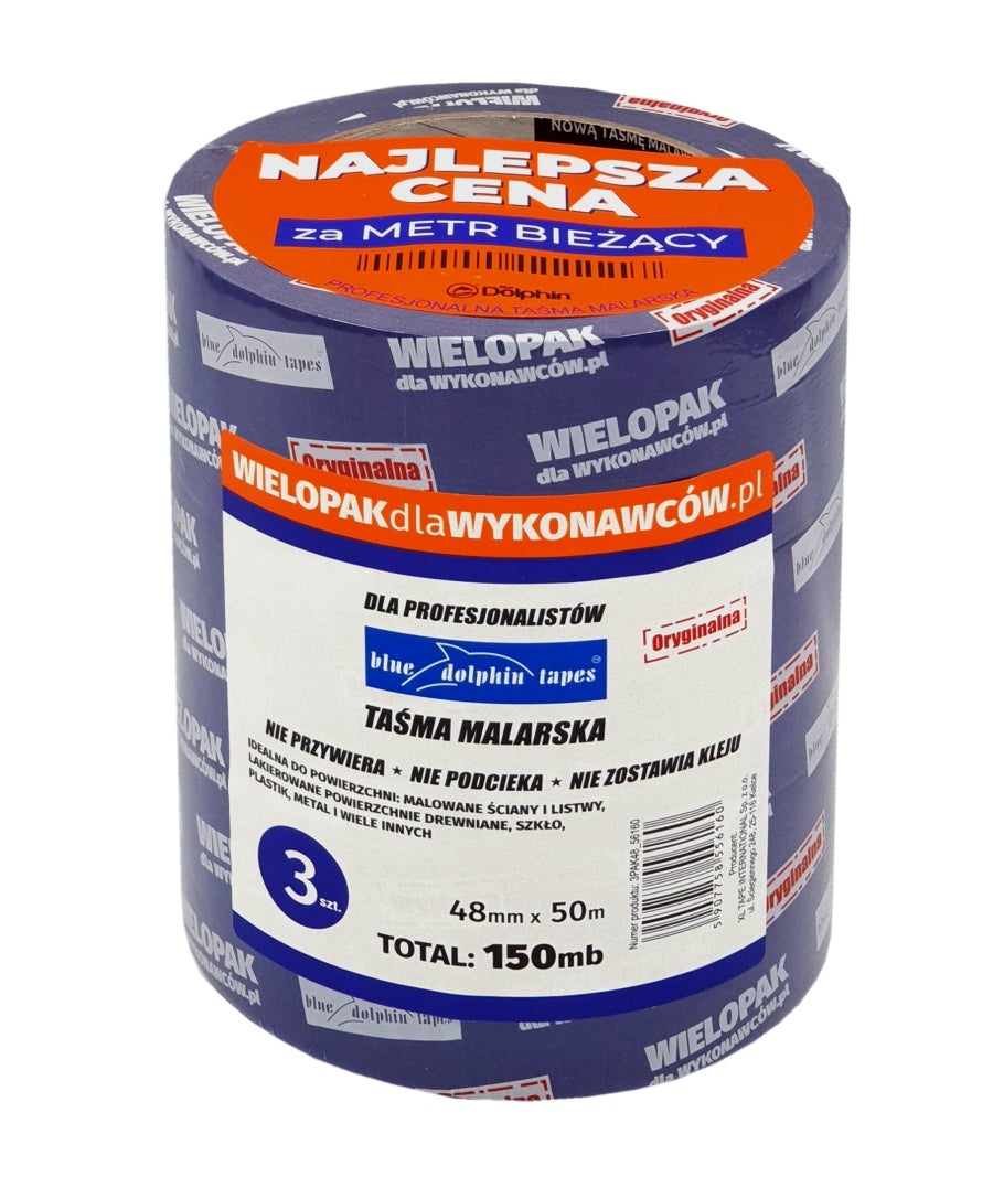 Taśma malarska Blue Dolphin 50m x 48mm 3 sztuki