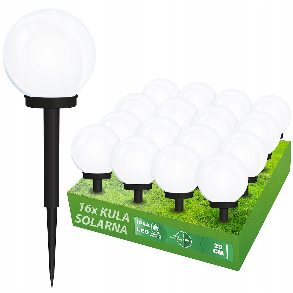 16x Lampa Ogrodowa LED SOLARNA kula biała 10 CM