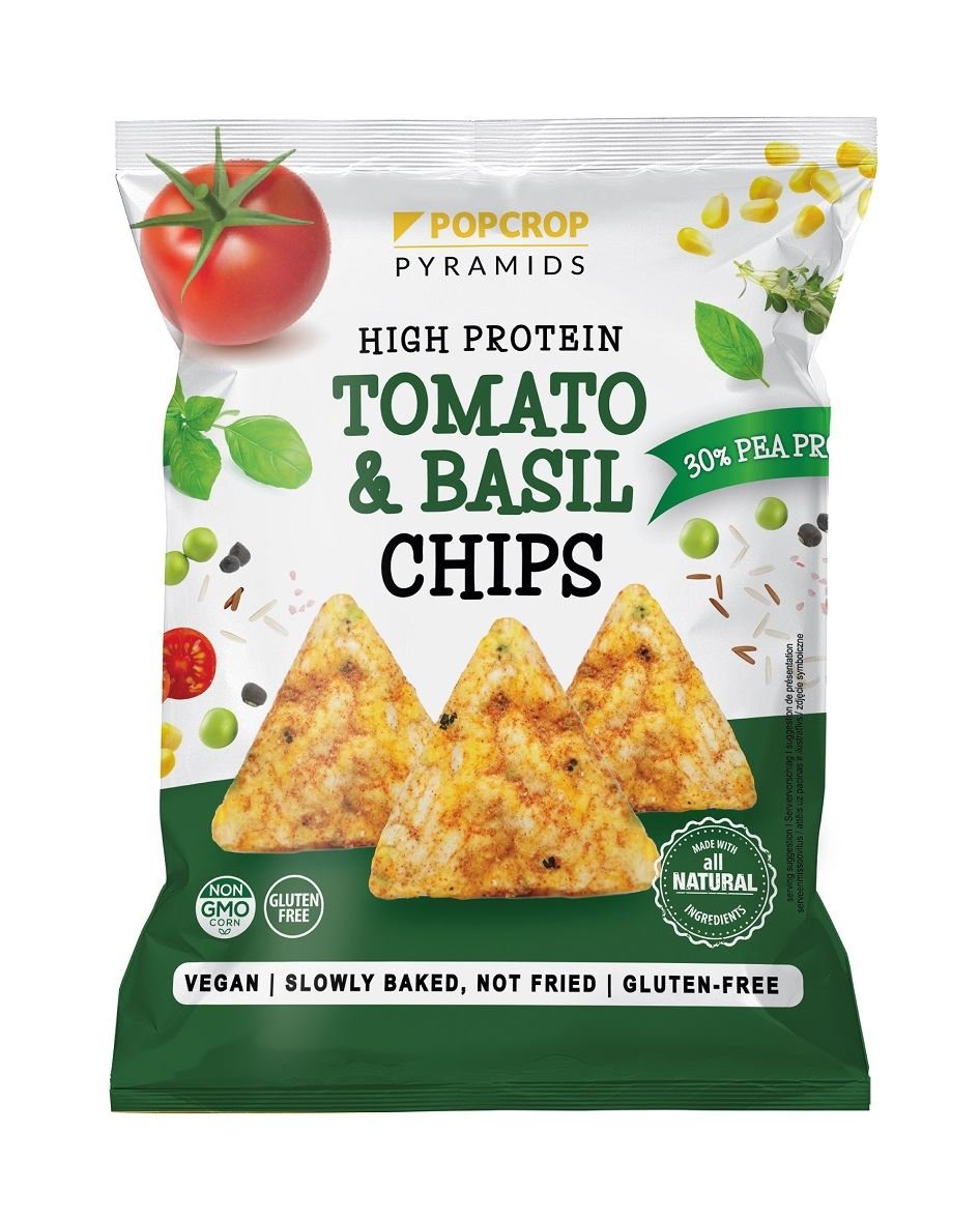 Popcrop - Chipsy proteinowe o smaku pomidorowo-bazyliowym, 60 g