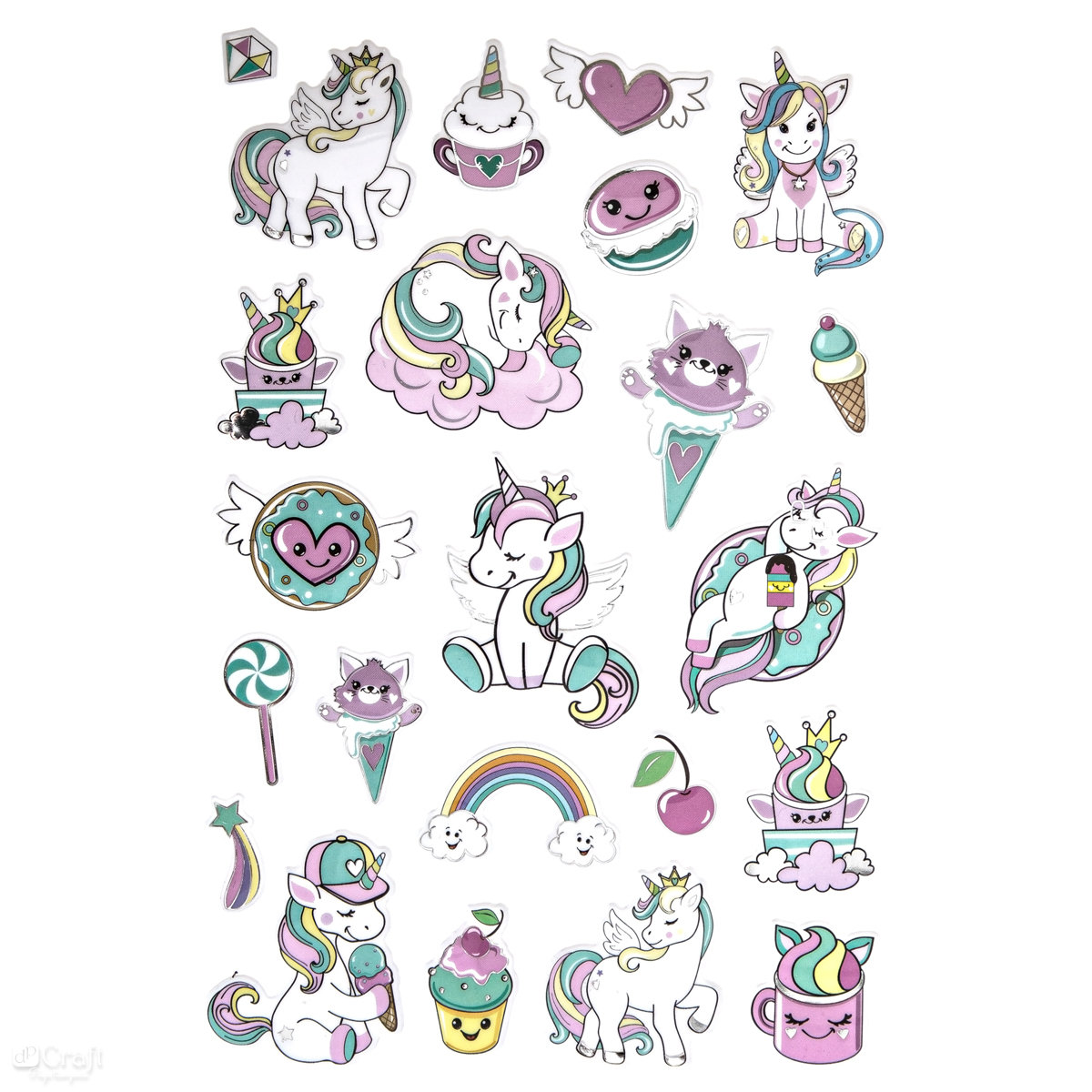 METALICZNE NAKLEJKI 3D JEDNOROŻCE 23 SZT.